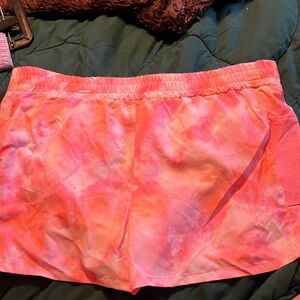 Vibrant White & Orange Tie Dyed Athletic Running Shorts XL